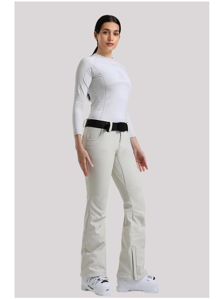 New Women's Slim Fit Ski Pants: Elastic, Double-Layered, Velvet-Lined, Windproof, Waterproof, Breathable, Solid Color.