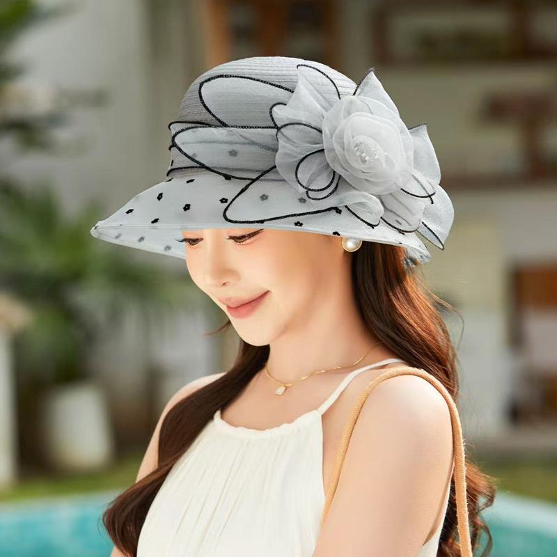 Chapeau de soleil vintage Marguerite en organza pour femme - Mode d'été, Petit bord, Style européen et américain