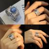 Blue Crystal Luxurious Copper Ring For Women With Unique Adjustable Band Wide