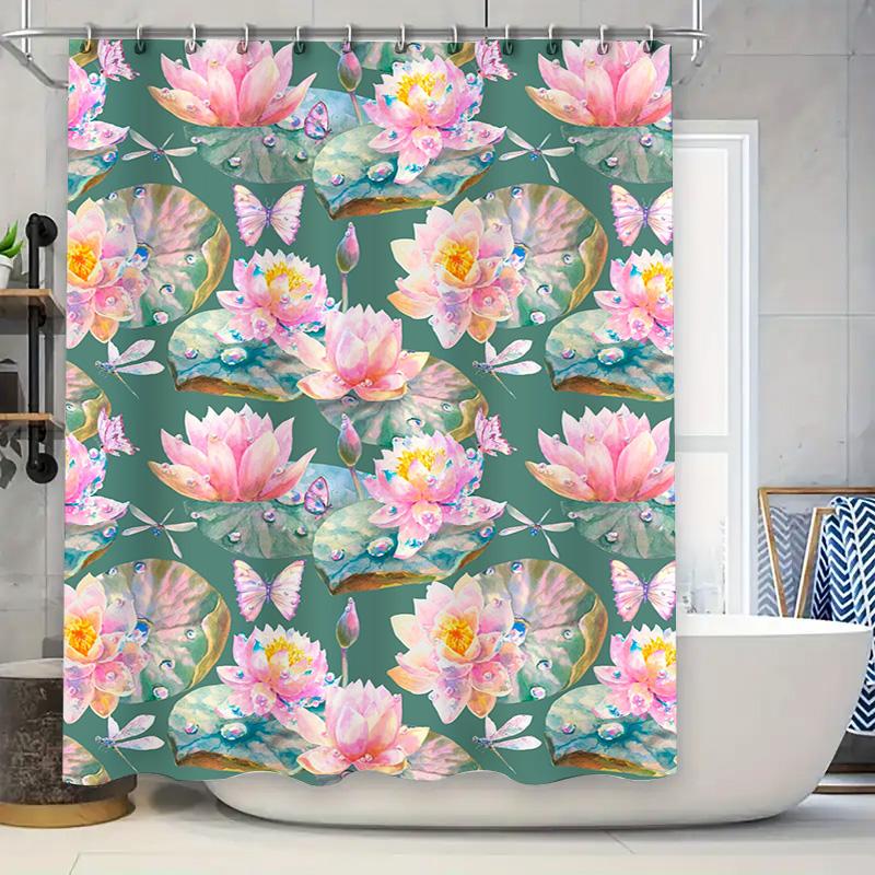

Watercolor Lotus Shower Curtain Pink Green Boho Bath Decor Perfect For Bathroom Renovations Home Decor Projects #Bathroomdecor # W60H190(CM)-1 Pcs
