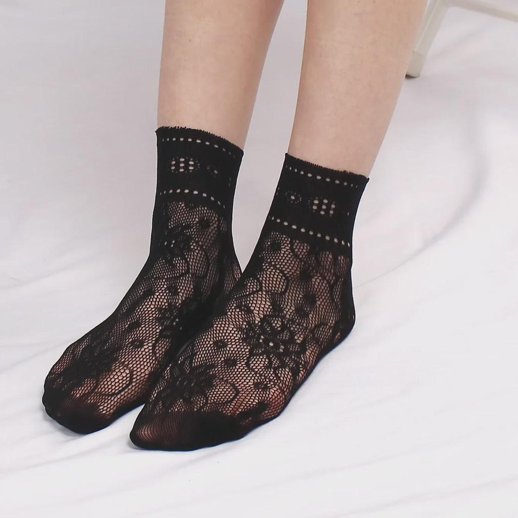 "Ultradünne Jacquard-Netzstrümpfe für Damen mit Streifen- und Blumenmuster"