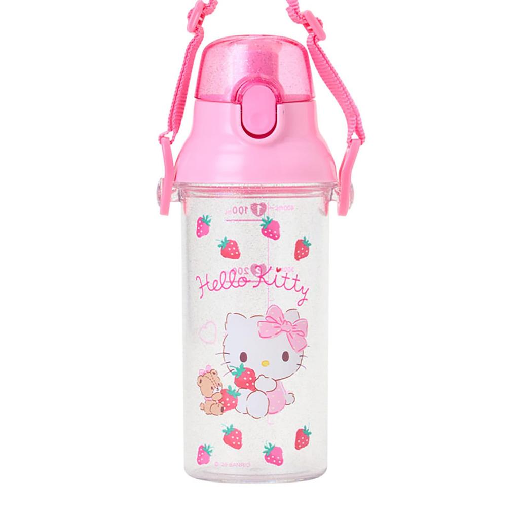 Sanrio Clear Bottle Hello Kitty Cap Saturated Polyester Resin Lid Polypropylene Silicone Rubber Includes Name Sticker Dishwasher Safe 605719 One-Touch