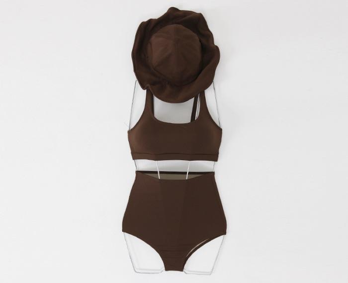 Moderní korejské jednobarevné bikiny s vysokým pasem