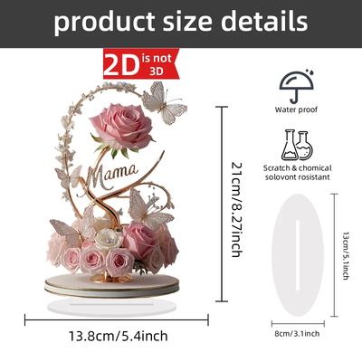 1pcs 8in Flat Acrylic Rose Can Stand MOM Mom Birthday Gift Mother's Day Anniversary Decoration Table Filial Child To Mother Mom
