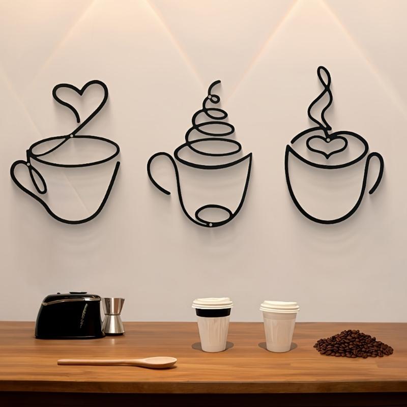 Creative Coffee Theme Wall Hanging Decors Metal Wire Wall Art Ornament Coffee Shop Decoration Home Interior Accessories