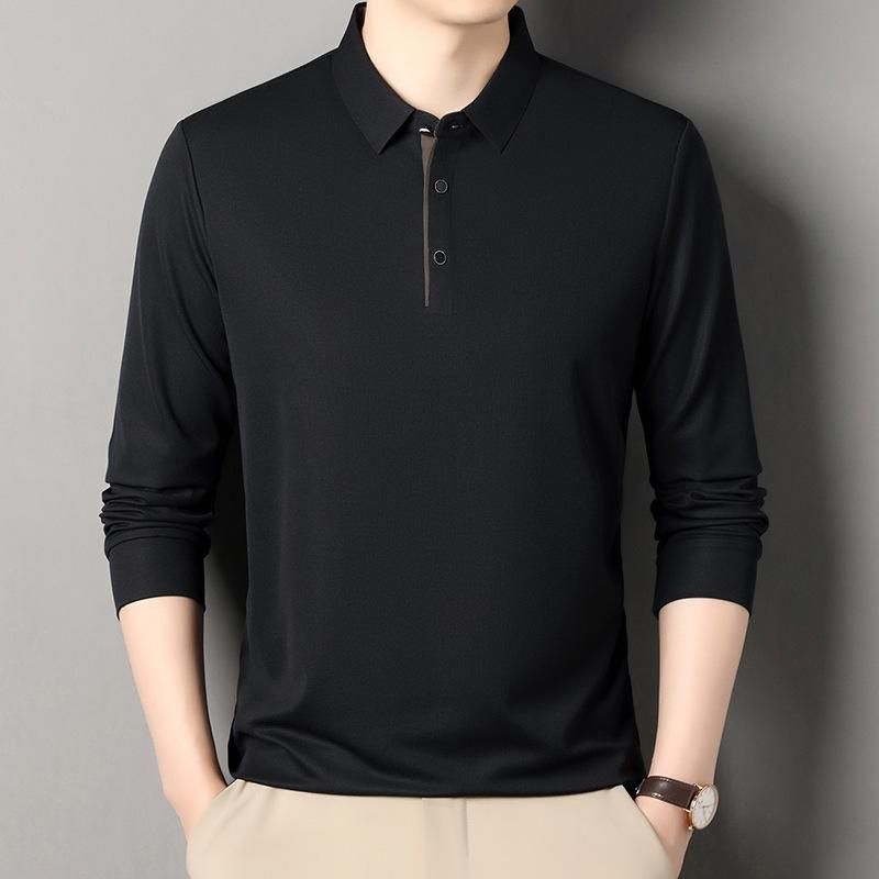 Men's Long-Sleeve Solid Color Polo Shirt - Spring/Autumn Dad Casual Wear