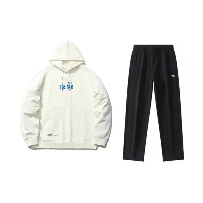 

Li-Ning Модный хлопковый худи-пуловер с капюшоном, с длинным рукавом, повседневный спортивный костюм, унисекс, белый, черный, YWDV37-2-AKL03-1 S