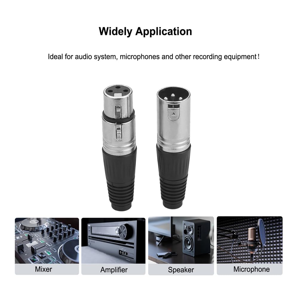 EIGHTNOO XLR 3 Pin Male Female Microphone Cable Connector Metal Plastic (2 Male + 2 Female)