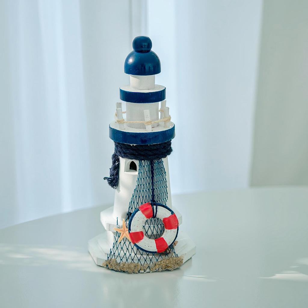 Mediterranean Wooden Lighthouse Figurine - Creative Ocean Decor & Gift