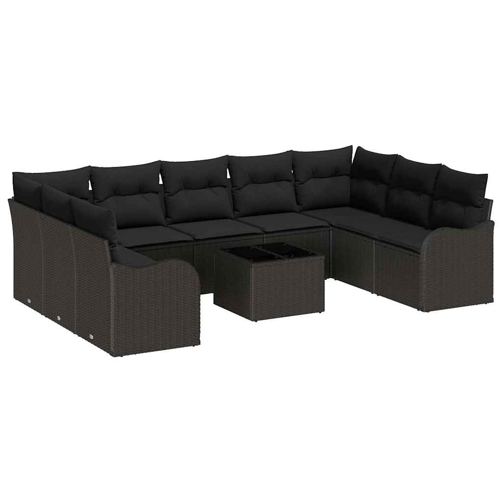 Garden Sofa Set with Cushions 10 pcs Black Poly Rattan