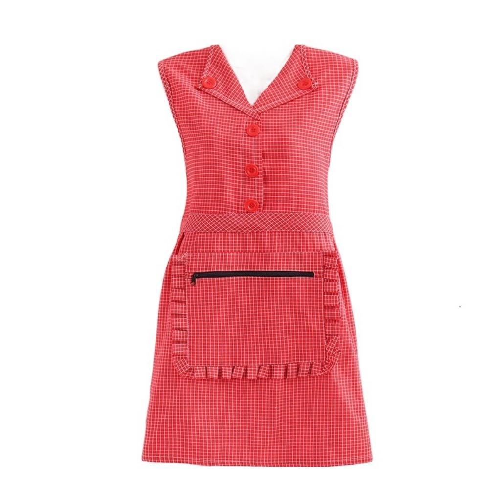 Small Plaid Cooking Apron Oil-proof Sleeveless Apron Household Waistcoat Lapel Apron Home красный