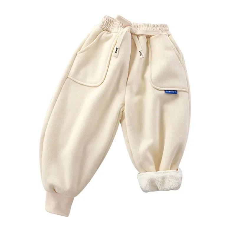 Kids Paded Pants Boys Girl Autumn Winter Plus Velvet Thick Warm Trousers Corduroy Outer Wear Sport Casual Pants Children Clothes