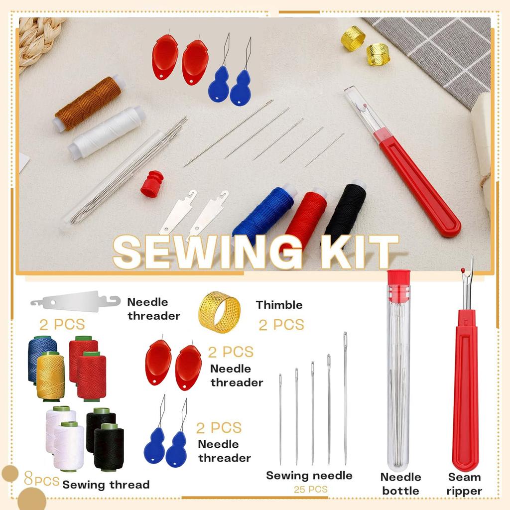 43 PCS Big Eye Steel Sewing Needles Kit, Steels Needle For Hand Sewing With Thimble, Threader, Thread Rippers For Beginner And Clothing