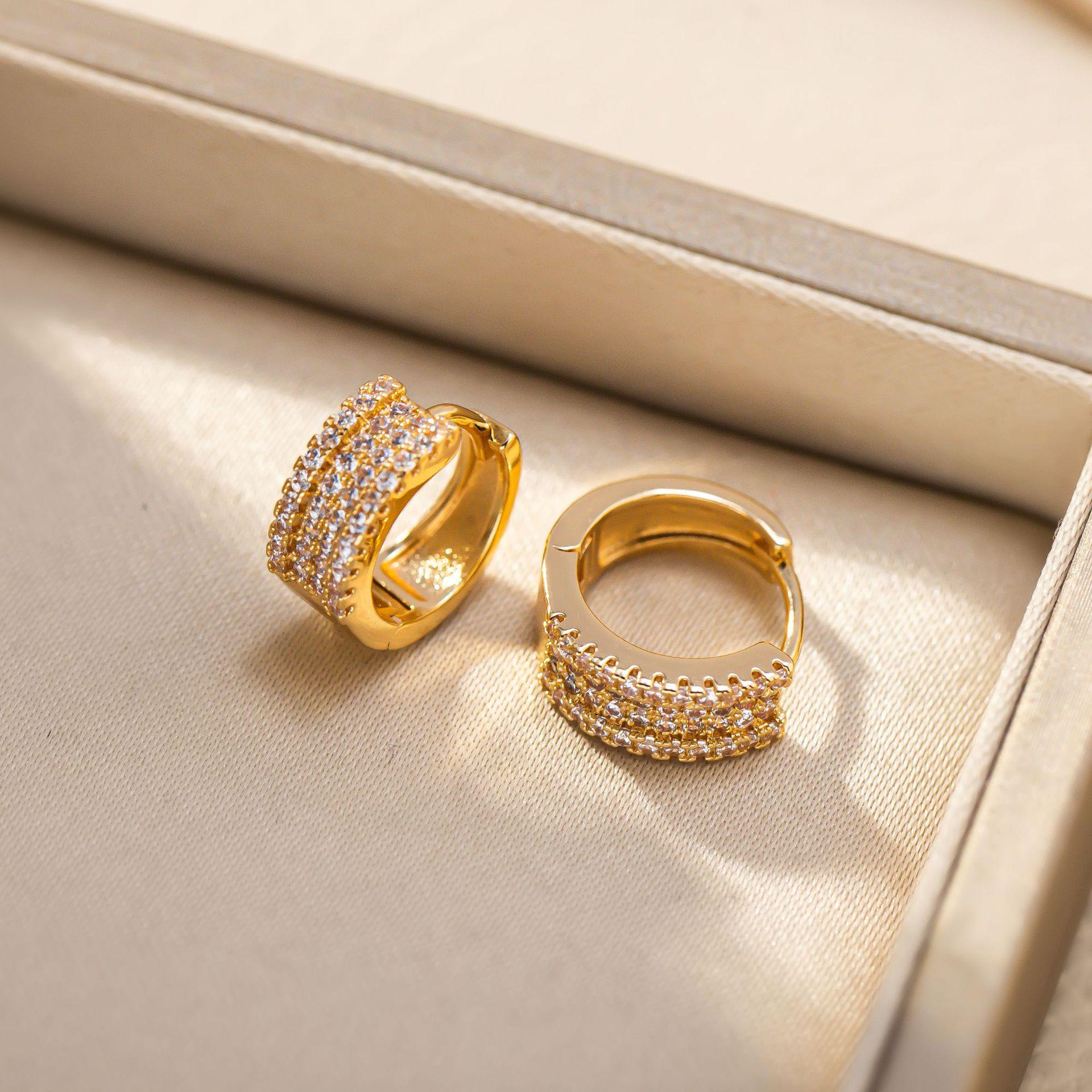 Retro European  American Rhinestone Hoop Earrings - Korean Style Freshness