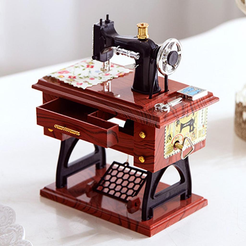 Sewing Machine Mini Music Box Hand-crank Music Box Ornament Sewing Machine Desk Decoration for Wedding Party Gathering Home