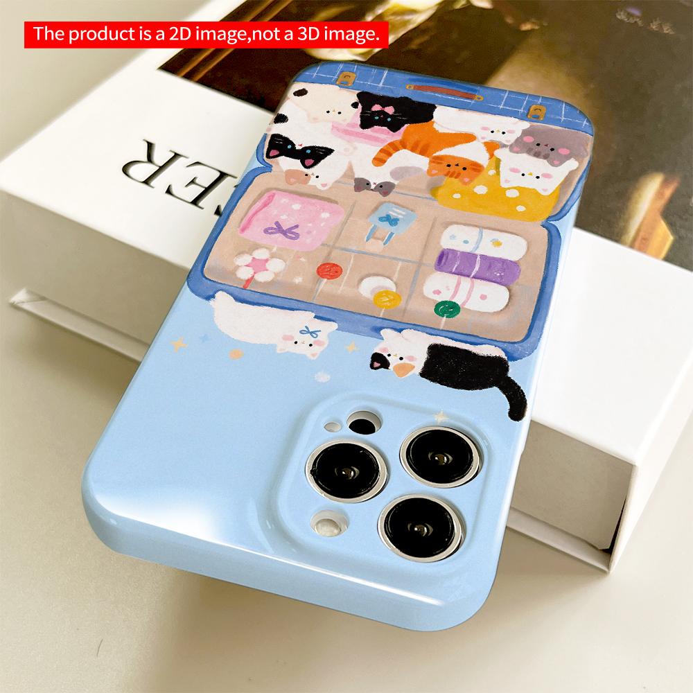 Cute Cats In Blue Suitcase Phone Case All Inclusive Film Hard Phone Case, Compatible with iPhone 18 Pro Max 17 16 15 14 13 12 11