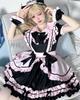 Plus Size Maid Gothic Lolita Waitress Cosplay Ruffled Lolita Outfit with Ear Neat and Short Black and Pink [God-Quality Product] Outfit, Costume,
