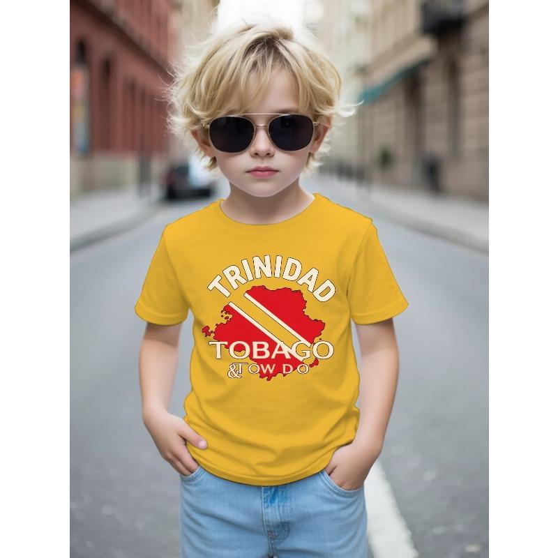 

European sizes New Casual Short-Sleeved T-Shirt for Boys, Perfect for Summer, Featuring a Round Neck And Printed Design 98cm жёлтый