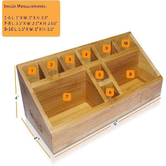 Small Multifunctional Bamboo Organizer | Desk Caddy | Home Office Accessory Tray | School Art Supply Holder | Pen Pencil Brush Compartment | Kitchen