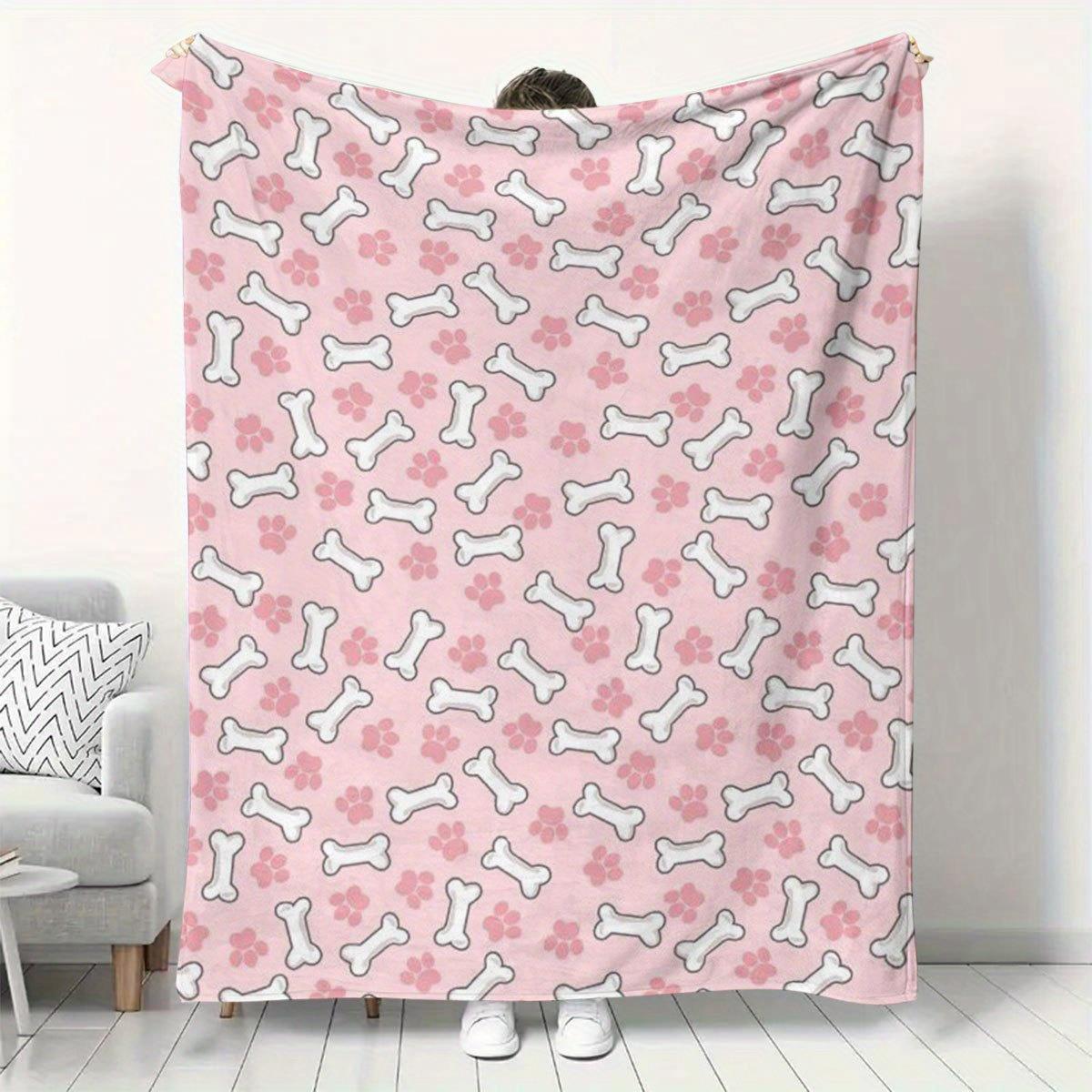 

1pc Pink bone pattern blanket made of polyester machine washable suitable for home sofa camping and other occasions 75x100cm