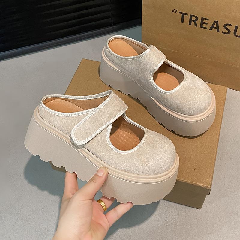 Campus style bag head drag women's outer wear 2025 spring new retro versatile small man height increase thick bottom half slippers