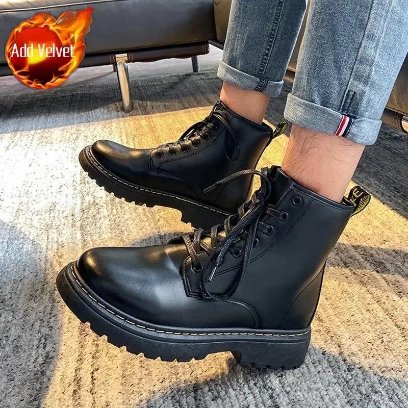 Fashion Male Shoes Black Warm With Fur Winter Men's Boots Designer Offer Comfortable In Promotion Non Slip Footwear Low Price Cheap Y2k