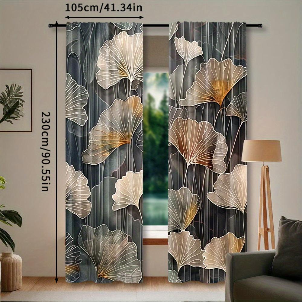 2pcs Stylish Leaf Print Curtains for Living Room   Bedroom & Balcony - Semi-Transparent Polyester Rod Pocket Window Treatments wi