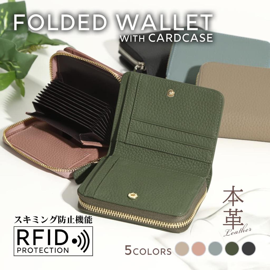 Damen-Bifold-Portemonnaie mit Akkordeon-Kartenfächern (Schwarz) Echtes Leder Diebstahlschutz Runder Reißverschluss Münzbeutel Scheinfach Groß