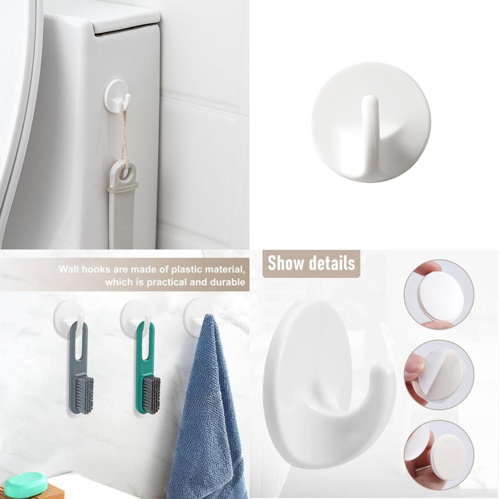 6 Pcs Plastic Wall Hooks Adhesive Mount With Disassemble Feature For Living Room Decor