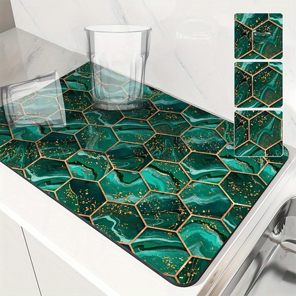 1Pcs Rubber Drying Mat With Marble Geometric For Coffee Shop Restaurant Kitchen Carpet Tableware Durable Diatom Mud Table Mat