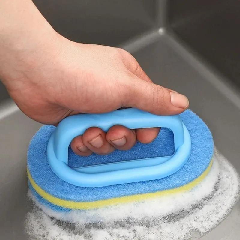 2Pcs Flexible Plastic Sponge Cleaning Fibre Cotton Bathroom Bathtub Brush With Handle