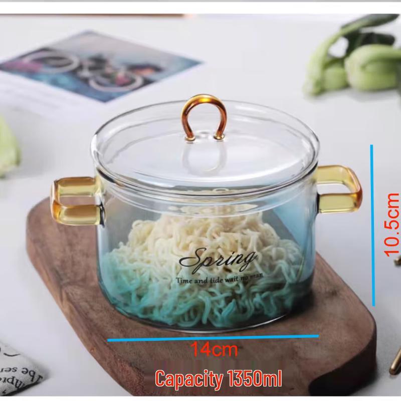 Triceratops Nordic Gradient Blue Glass Soup Pot with Lid, 1350ml