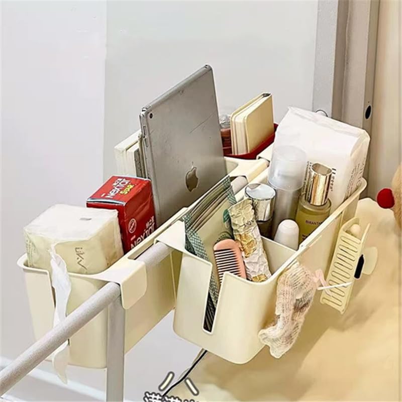 Extendable hook-and-loop tissue box, dustbin, and accessory case, white, for bedside use, W27-36cm x D12cm x H13cm