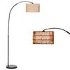 Rattan Floor Lamp for Living Room, Farmhouse Arc Standing Lamp with Dual-Layer Shade & Foot Switch