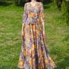 Waist-Cinching Holiday Print Dress - Elegant, Slimming Long Skirt, Perfect for Summer and Mom's Beach Days.
