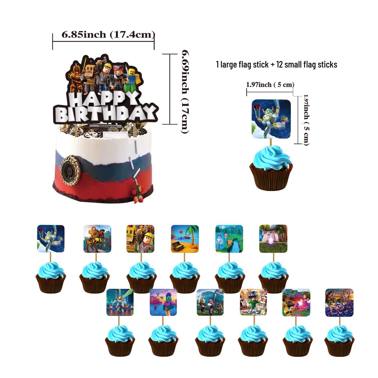 In-Stock Virtual Birthday Party Scene Décor Set with Cake Toppers & Flags