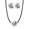 Retro Style Rose Flower Necklace PU Leather Flower Stud Earrings Adjustable Rope Choker  Women