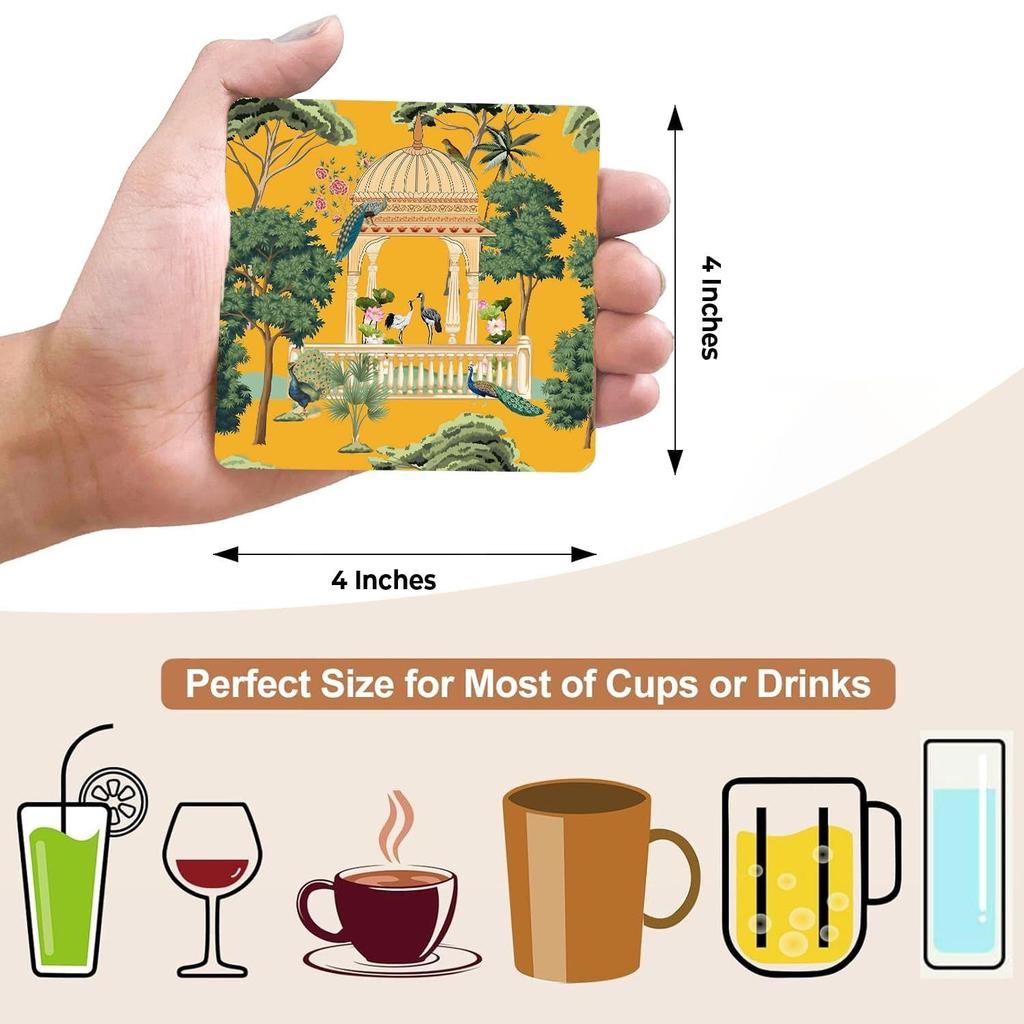 Tea Coasters Set of 6, Beautiful Design with Stand for Tea Cups, Coffee Mugs, and Glasses, Ideal for Diwali Gifting (Eden Garden)