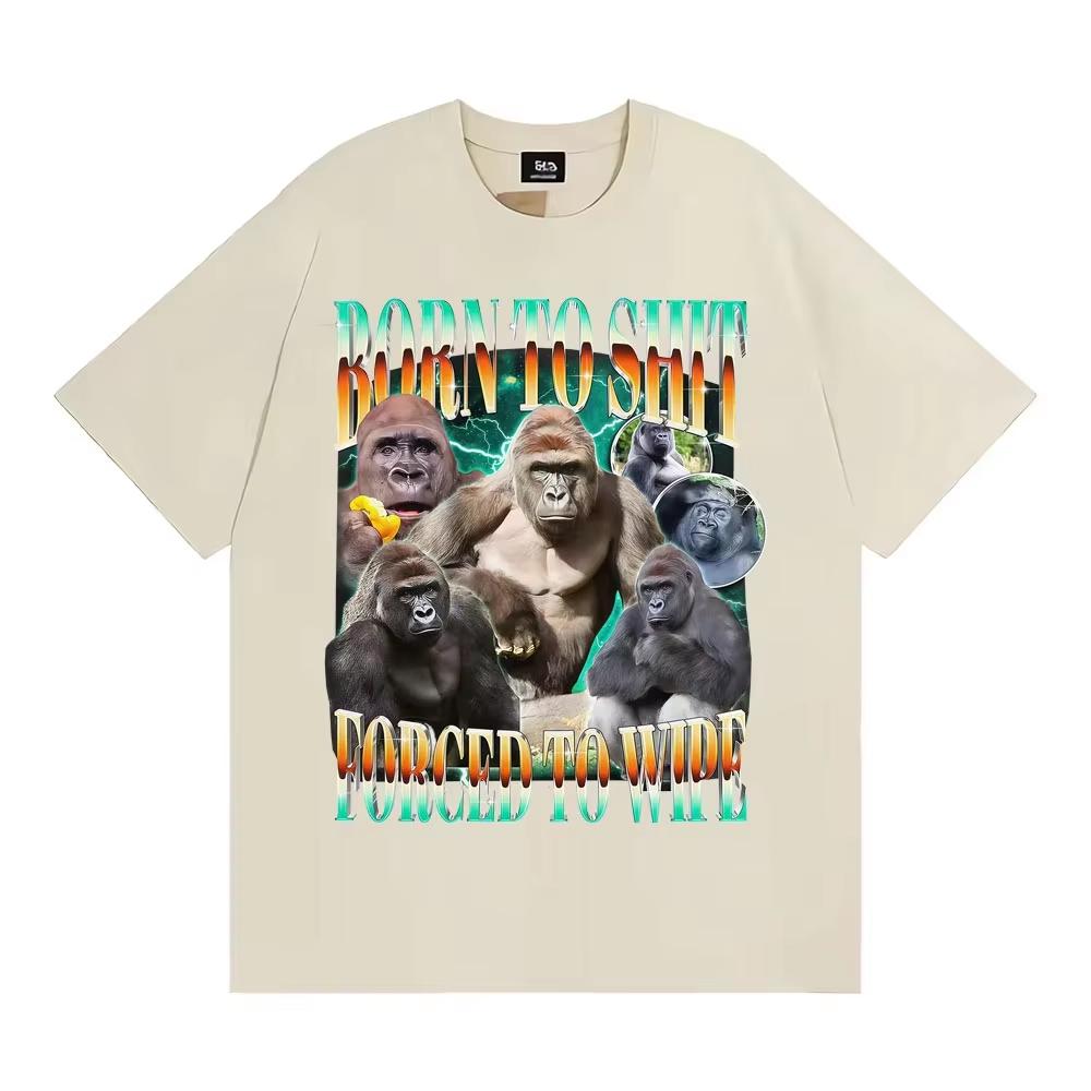 Hot Funny Gorilla Meme T Shirt Born To Shit Forced To Wipe Y2k Aesthetic Tshirt Unisex Unisex Summer Tops High Quality Short Sleeve