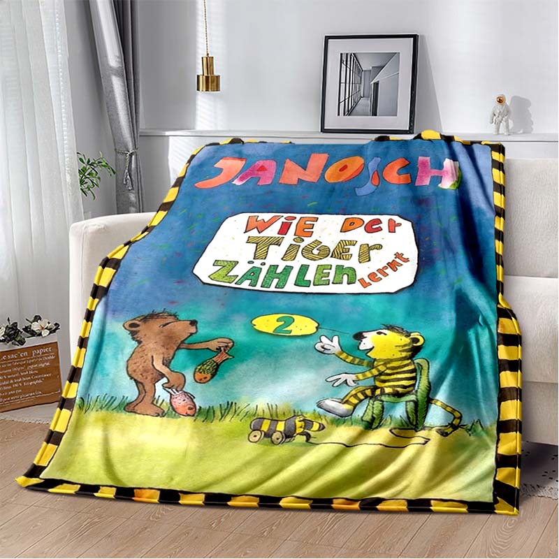 Janosch "Wie der Tiger Zählen Lernt" Flanelldecke, Weiche Warme Kuscheldecke mit Kinderbuch-Print, Gemütliche Bettwäsche für Kinder