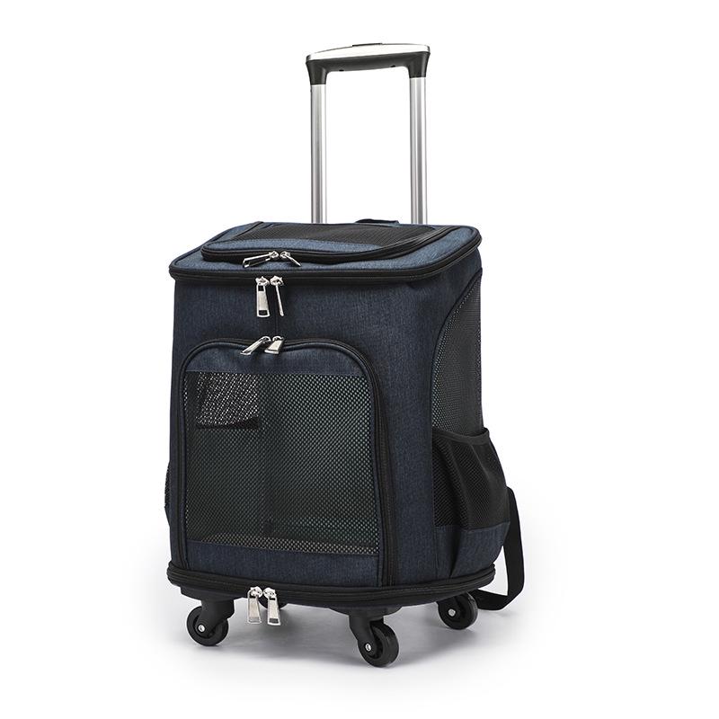 Портативный рюкзак-тележка для кошек и собак темно-синий