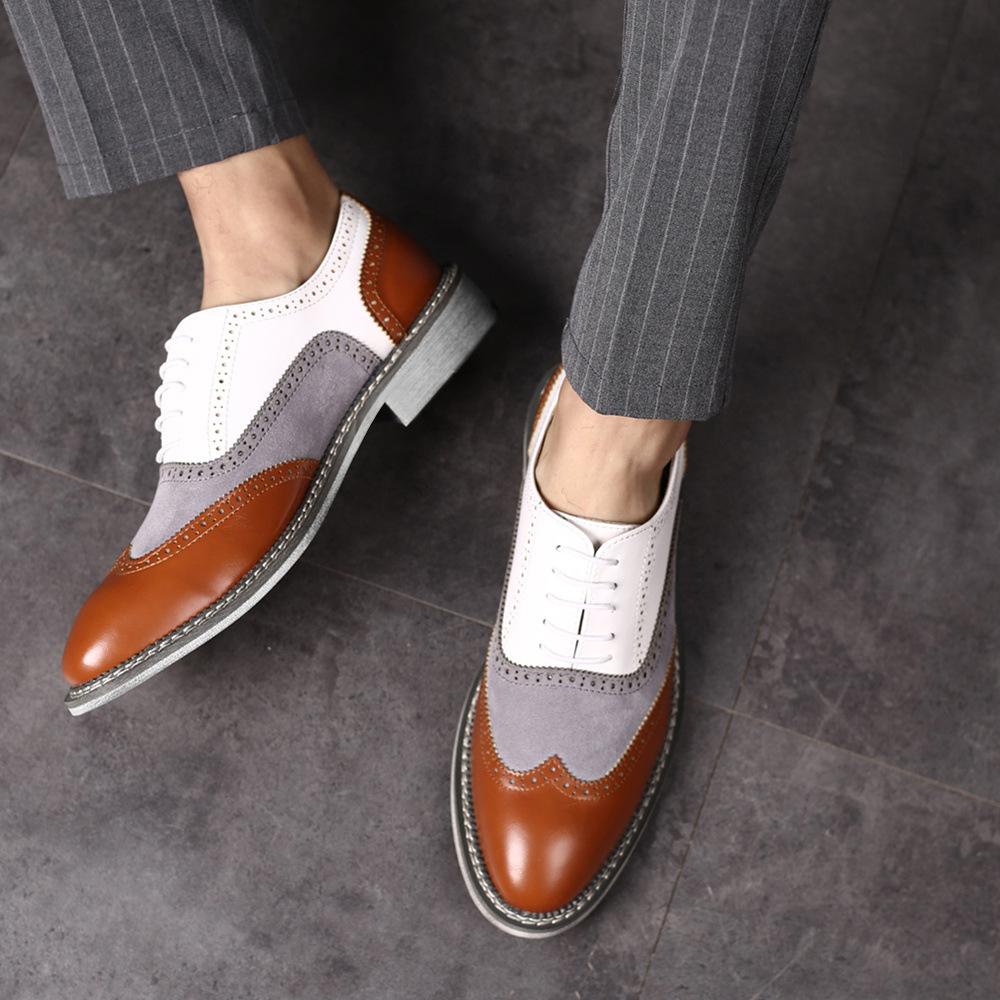 FashionBlock Leather Mens Formal Oxford Shoes Outdoor Lace Up Brogue Business Party Elegant Gentleman Dress Shoes Men Big Size 48