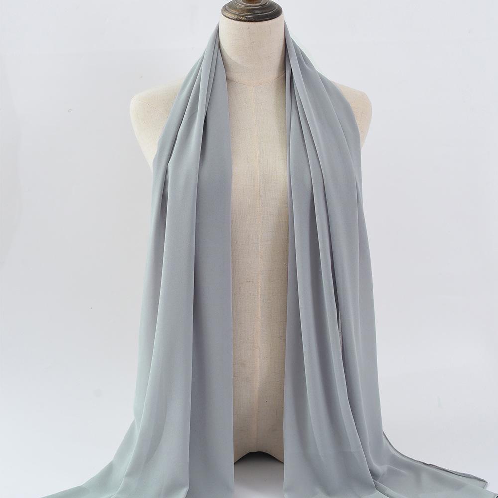 Damen einfarbiger Perlen-Chiffon-Bubbleschal, langer Seiden-Kopfschal, 70x180cm, nahöstlicher Stil