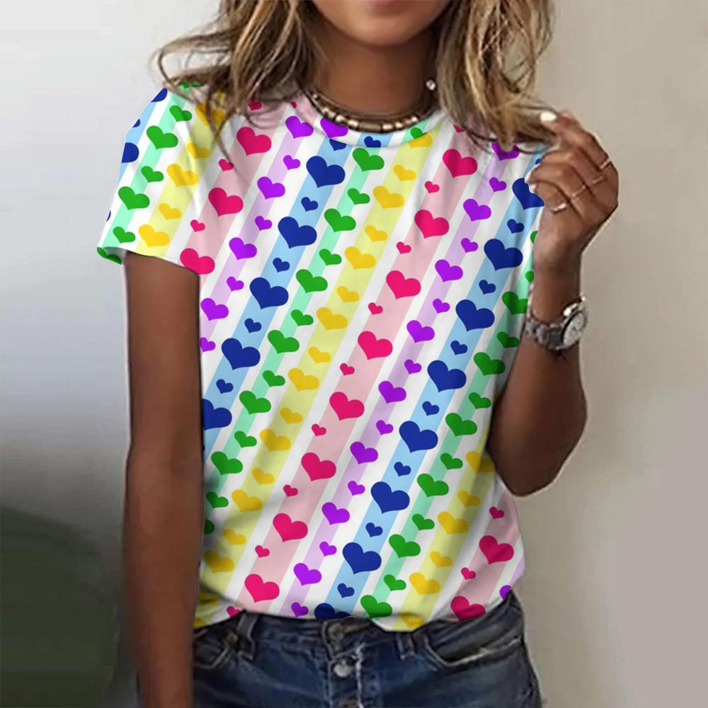 Color Heart Star 3D Print T-Shirts Women Fashion Casual Short Sleeve T Shirt Y2k Harajuku Streetwear Tees Top Female Clothing