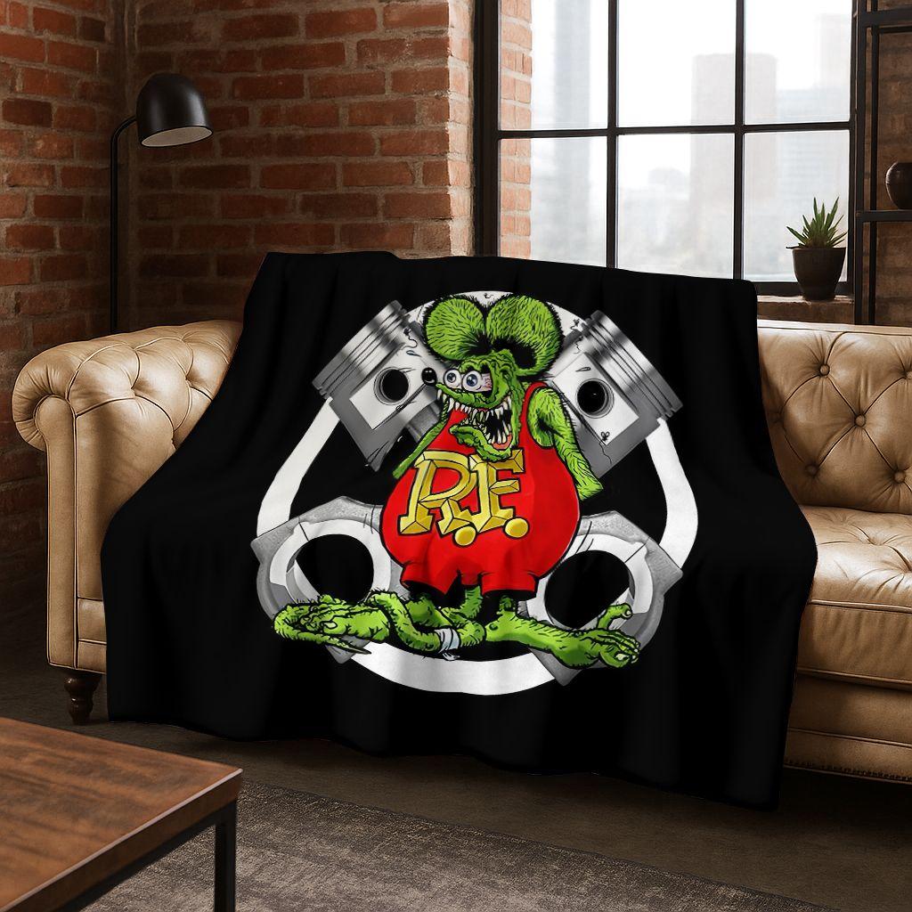 3D Buntowniczy RAT FINK Samochody Znak Kreskówkowy Koc Flanelowy, Ciepły i Przytulny Miękki Koc Rzutowy do Domu Sypialni Łóżka Sofy Pokrycie Piknikowe