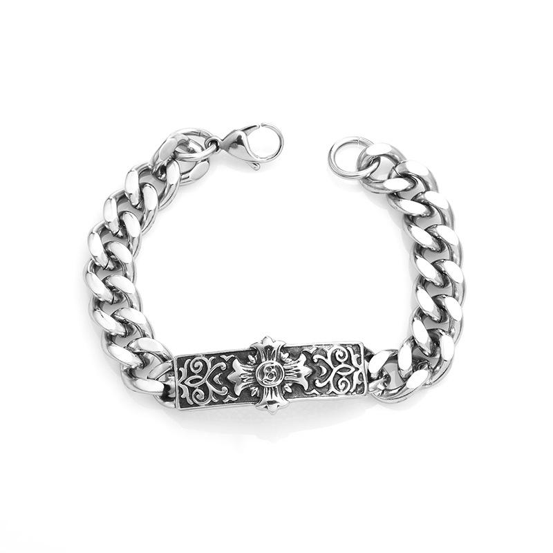 European and American Retro Cross Star Men's Thick Titanium Steel Bracelet - Hip Hop Punk Style