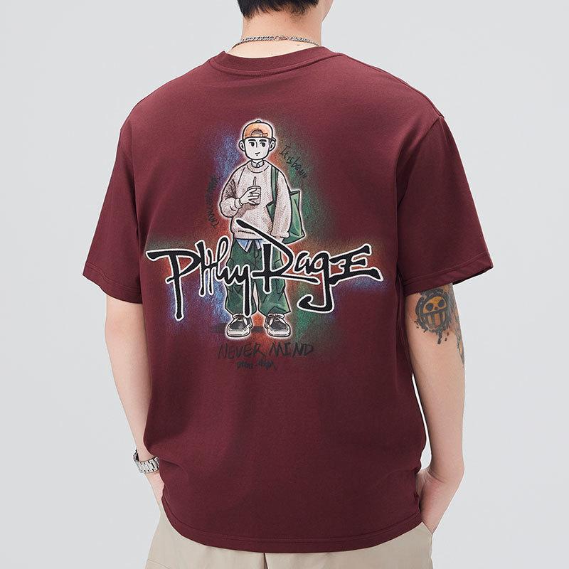 Мужская летняя новая свободная футболка с круглым вырезом и короткими рукавами, тонкая футболка с принтом 4XL темно-красного