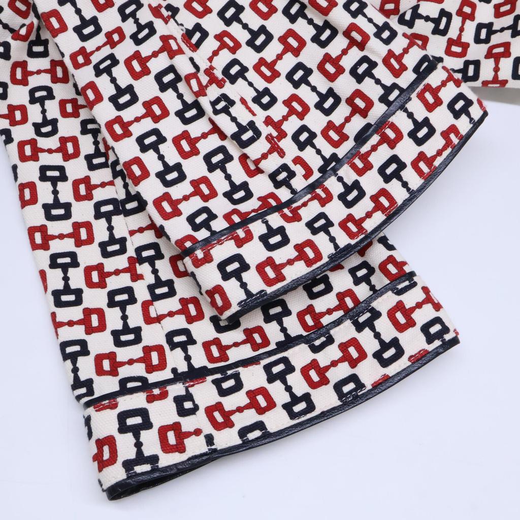 GUCCI [/Domestic regular] 609627 Horsebit print leather collar Jacket 36 White / Navy / RedUsed
