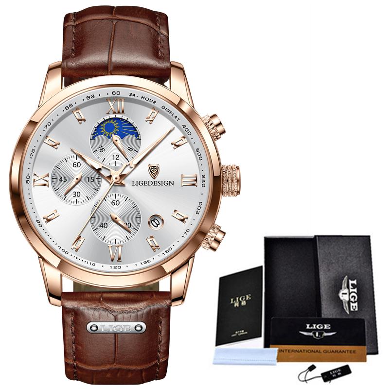 Herrenuhr Business Herrenuhren Marke Luxus Leder Wasserdicht Sport Quarz Chronograph Militäruhr Herren Uhr