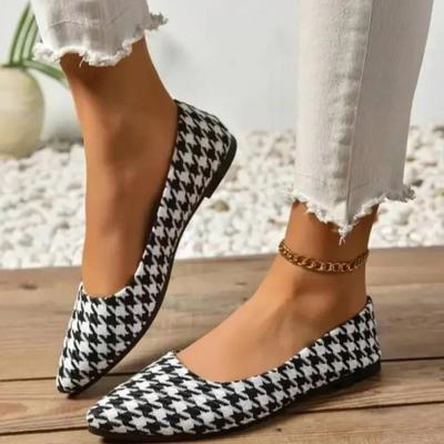 Damen Leinwand Ballett Schuhe Flach Atmungsaktiv Colorblock Karomuster Slip-on Loafer für 2024 Modisches und Bequemes Schuhwerk